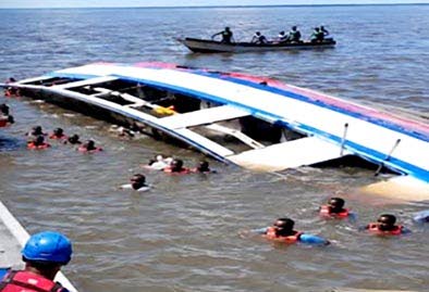Survivors in the water after the ‘MV Barima’ capsized.