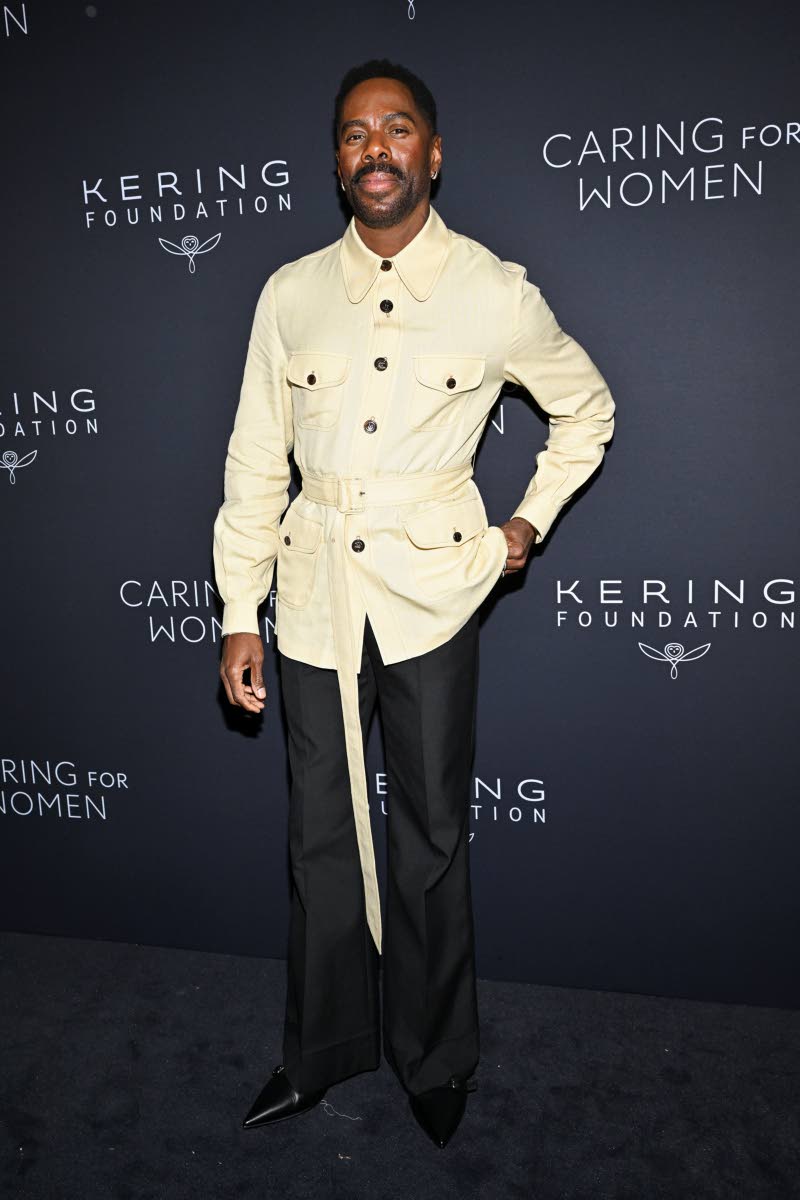 Colman Domingo dressed up his cream trench-style top and black satin pants with Boucheron jewels.