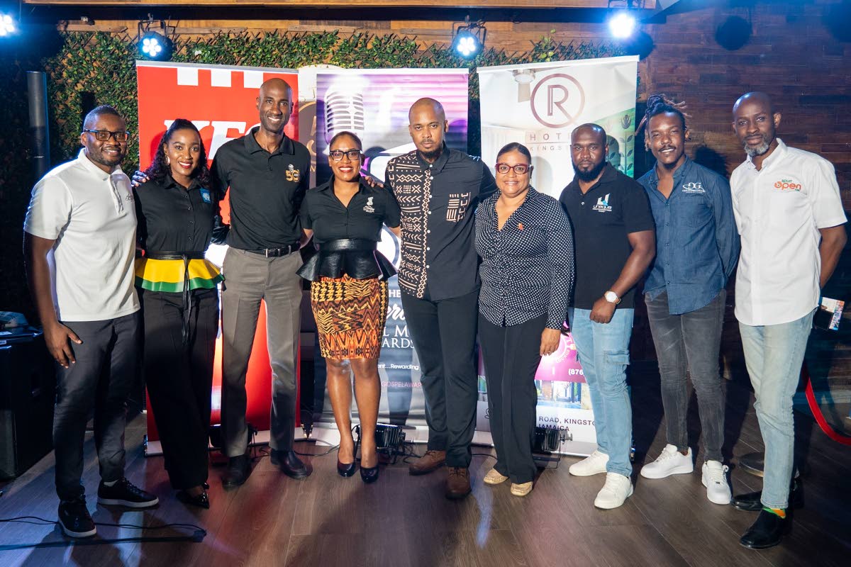 From left: Jason Sawyers; Katrina Grant-D’Aguilar; Andrei Roper; Basillia Barnaby-Cuff; Brian Cuff; Ingrid Banton; Demron Anderson; Gerald Gordon; and Wendell Lawrence at the launch of the 2025 Sterling Gospel Music Awards at the R Hotel last Thursday.