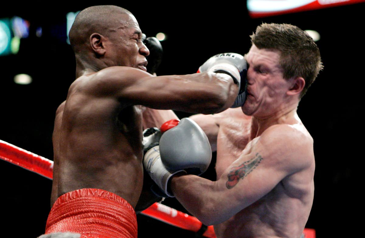 Floyd Mayweather Jr., left, punches Ricky Hatton, of Great Britain, during their WBC welterweight boxing title fight at the MGM Grand hotel-casino in Las Vegas, Saturday, on December 8, 2007. Mayweather won by 10th round knockout.