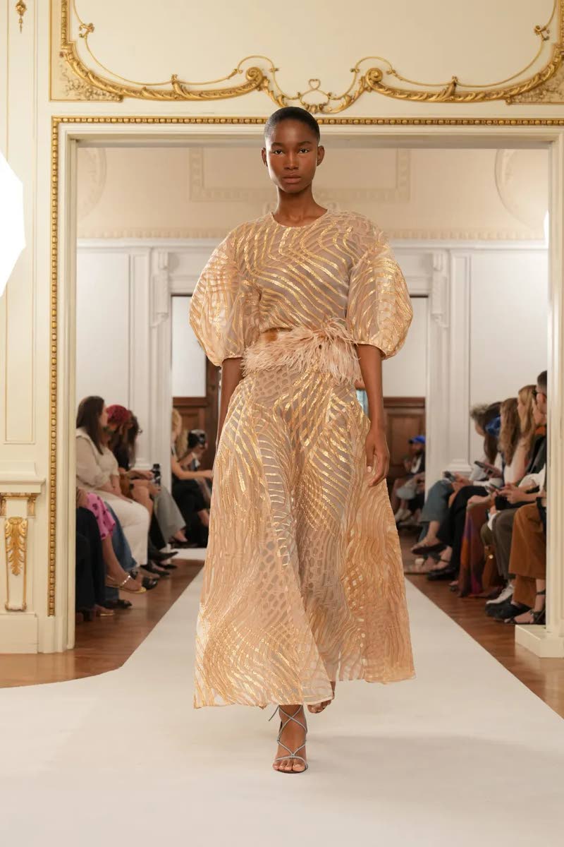 Dru Campbell in Look 20 for designer Ulla Johhnson’s 52-piece collection show at the Beaux Arts Cooper Hewitt Museum on Sunday. 