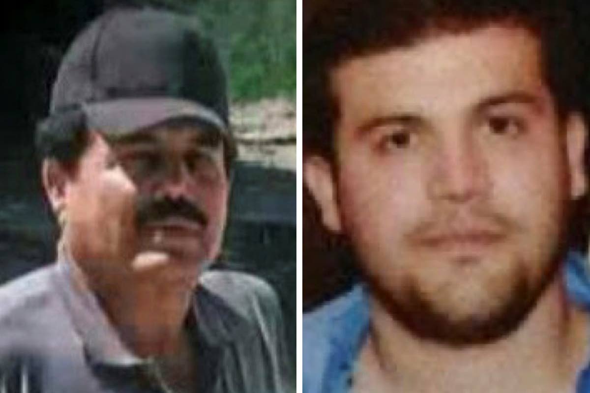 This combo of images provided by the U.S. Department of State show Ismael “El Mayo” Zambada, a historic leader of Mexico’s Sinaloa cartel, left, and Joaquín Guzmán López, a son of another infamous cartel leader, after they were arrested by U.S. au
