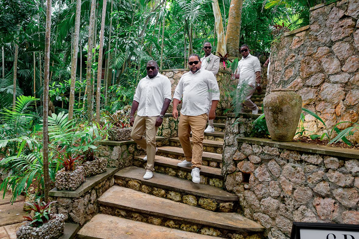 The dashing groom  (second right) expressed gratitude for having the support of his best ‘bros’ (from left) Michael Gordon, Richard Spence and Andre Gibson.   
