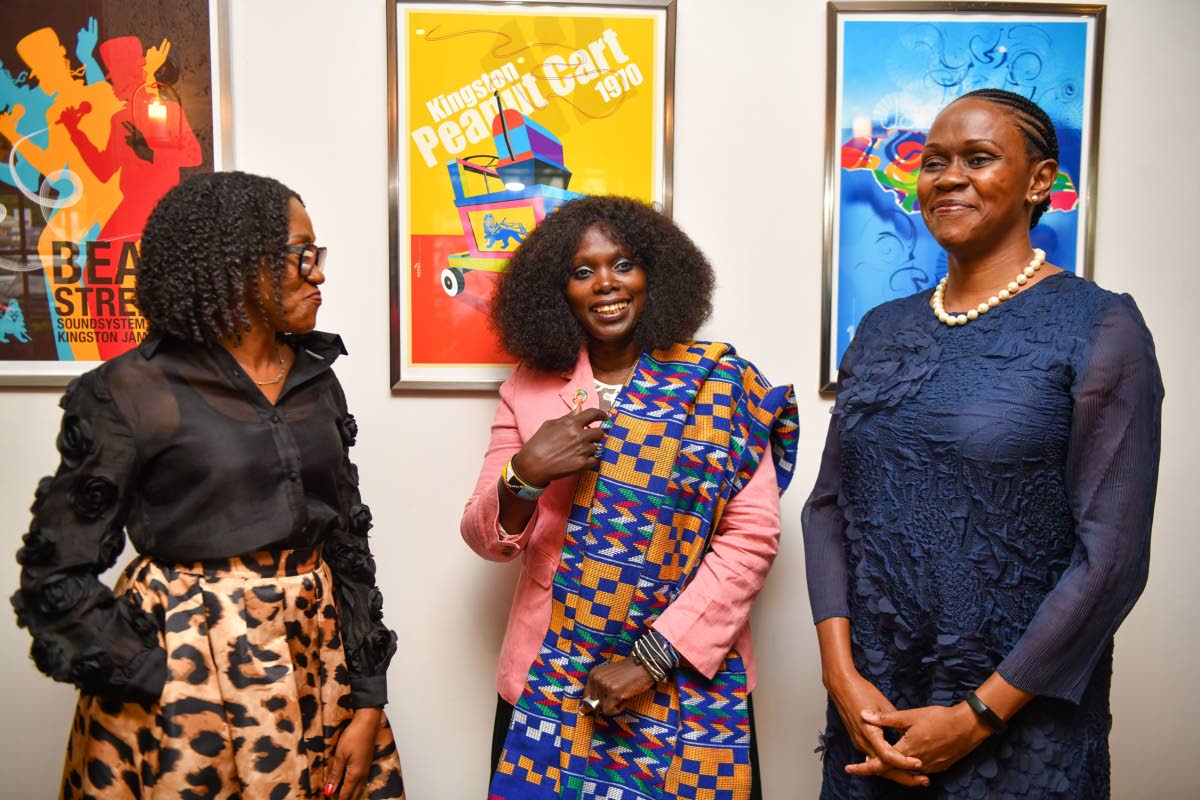 
World Economic Forum Young Global Leaders alum Nadine Matthews Blair (left), Lady Mariéme Jamme (centre) and Mariame McIntosh Robinson at the S Hotel in New Kingston Thursday. 