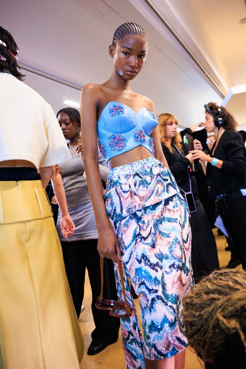 Dru Campbell backstage for Creative Director Julien Dossena’s new Rabanne Spring 2026 collection show last Thursday.
