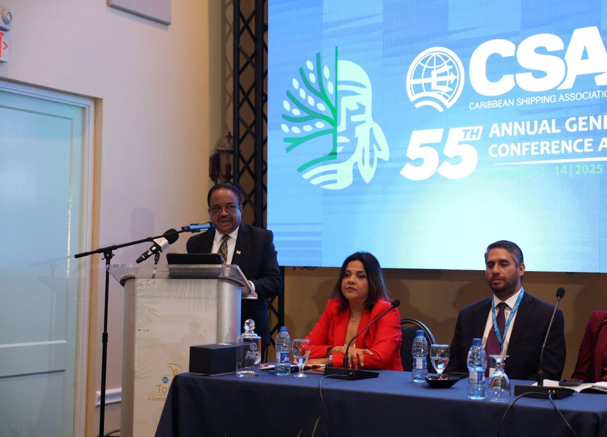 Gregory Rusland, vice-president of Suriname, declares the CSA’s 55th Annual General Meeting, Conference & Exhibition open. Looking on are Milaika Capella Ras, general manager of the CSA, and Maximo Mella Jr, CSA group representative.