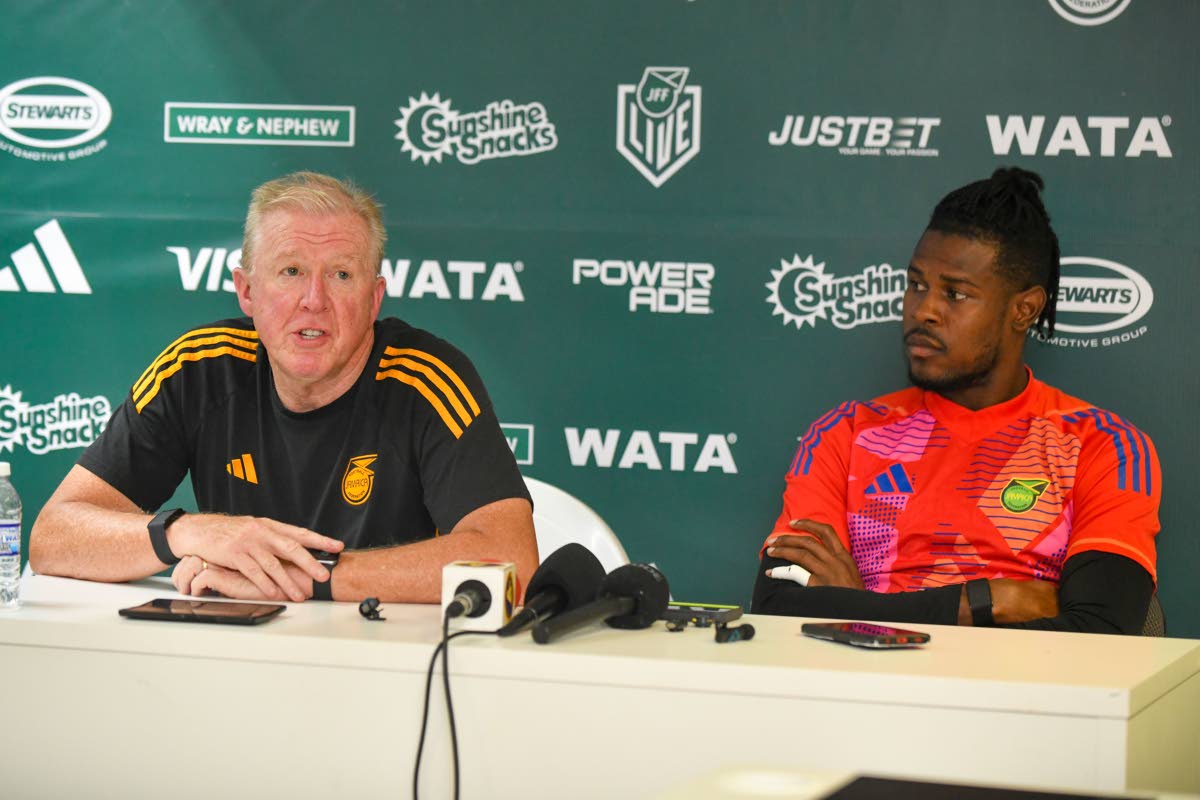 Reggae Boyz coach Steve McClaren (left) and captain and goalkeeper Andre Blake.