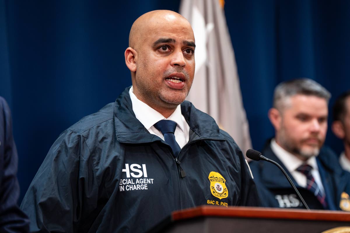Homeland Security Investigations New York Special Agent in Charge Ricky J. Patel speaks at a news conference announcing numerous arrests in illegal sports betting and poker game schemes at the US Attorney’s Office, Thursday, October 23, 2025, in New York