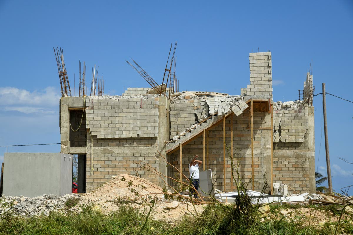 The walls of a structure that was being erected along the Salt Marsh main road in Trelawny was evidently damaged after the passage of Hurricane Melissa.
