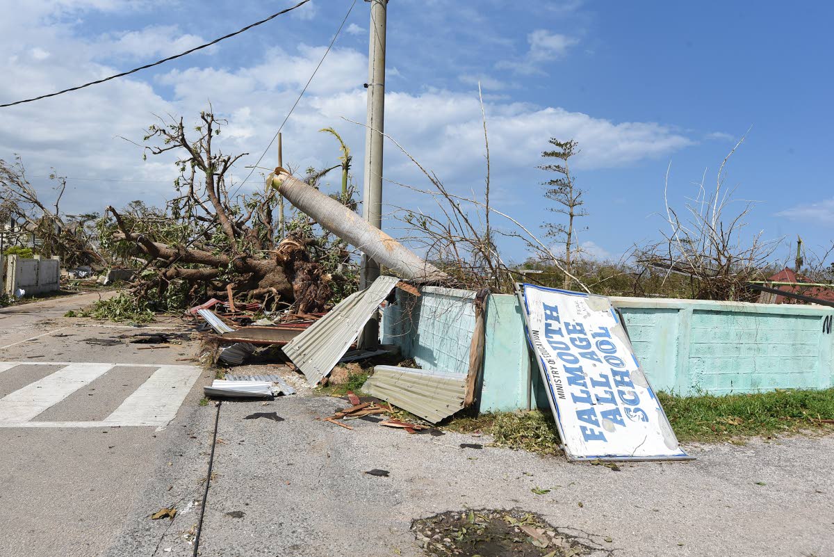 A wall at the Falmouth All-Age School in Trelawny was damaged during the hurricane’s onslaught.