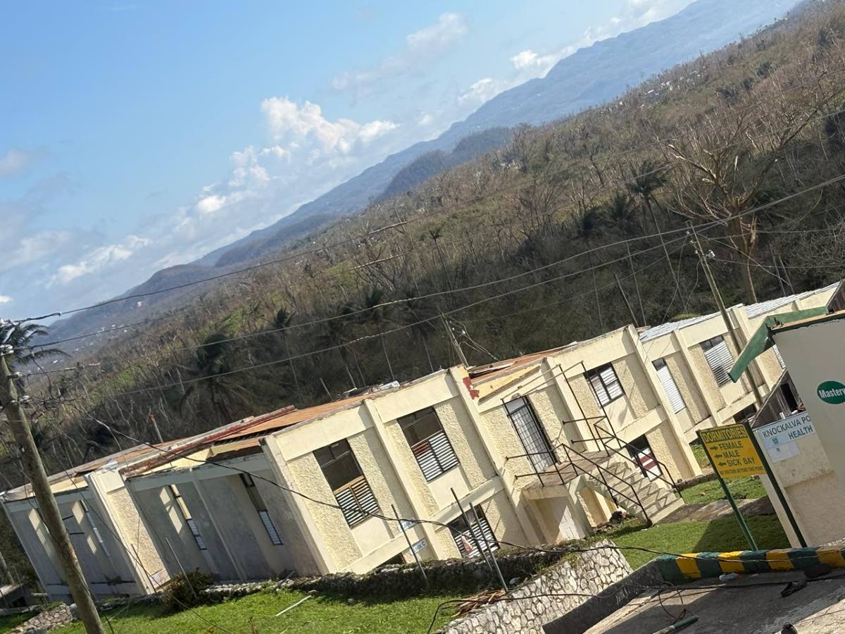 A section of student dormitories at Knockalva Polytechnic College after the passage of Hurricane Melissa.