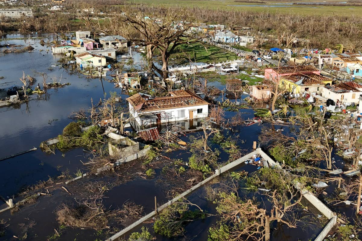 An aerial view of Black River, Jamaica, Thursday, Oct. 30, 2025, in the aftermath of Hurricane Melissa. 