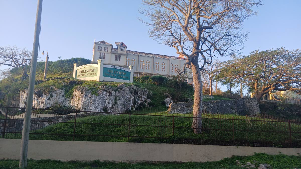 Hillview Baptist Church on Albion Road in St James stands tall despite losing its entire roof and windows during Hurricane Melissa.