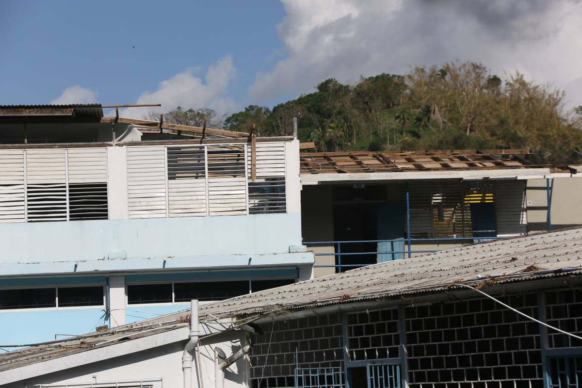 Roof damage at a section of Edwin Allen High School in Clarendon.