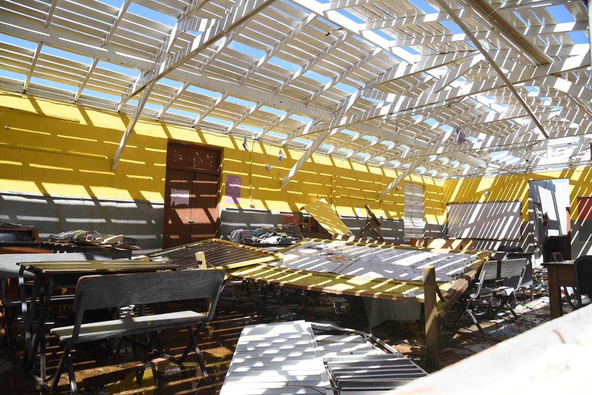 A section of the Mulgrave Primary School in St Elizabethm where the roof was completely blown off during the passage of Hurricane Melissa.