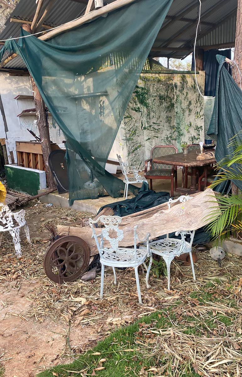 The former outdoor bar and relaxation area is now in ruin