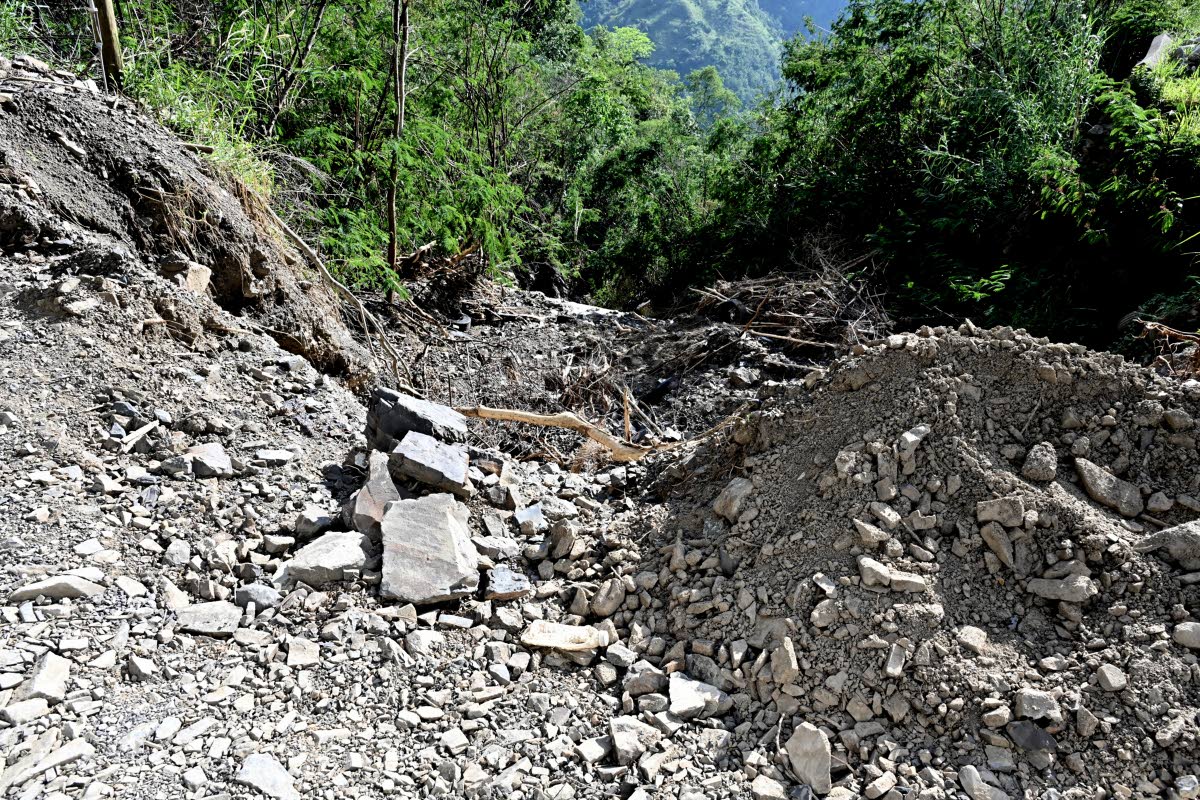 A landslide in Halls Delight, rural St Andrew.