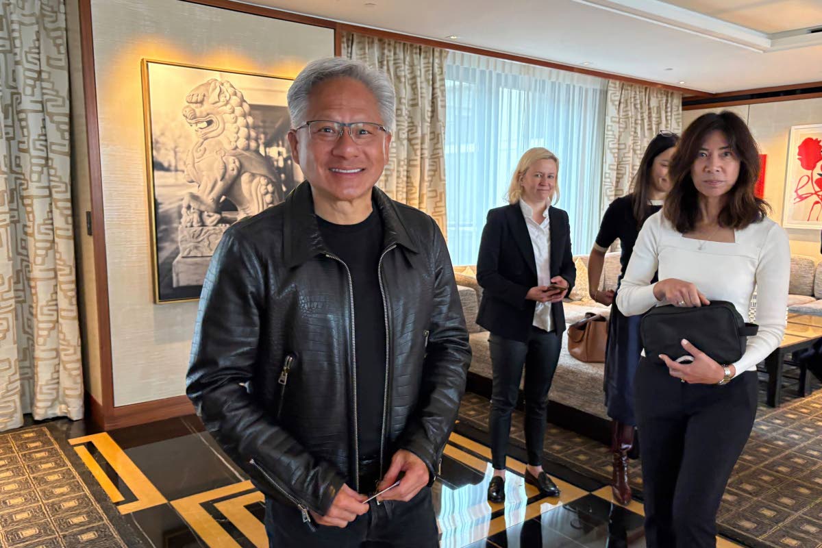 Nvidia CEO Jensen Huang at a media Q&A session during a visit to London on September 17 2025. AP 