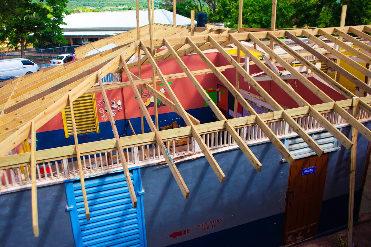 A building housing several classrooms at New Forest Primary and Infant School was severely damaged by Hurricane Beryl in 2024.  
