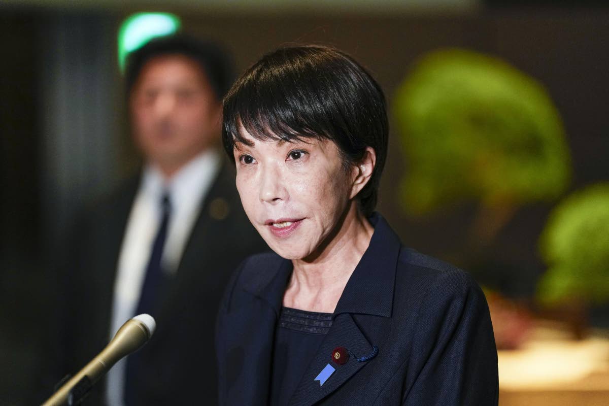 Japan’s Prime Minister Sanae Takaichi speaks to reporters at the prime minister’s office in Tokyo. (AP)