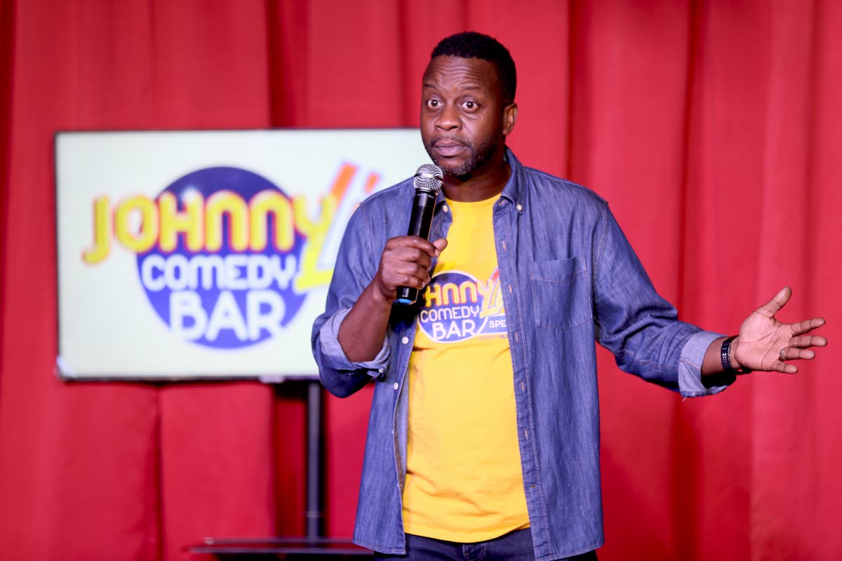 Comedian Christopher ‘Johnny’ Daley delivers his set during the 2025 season finale of Johnny Live at the Dunrobin Avenue venue.