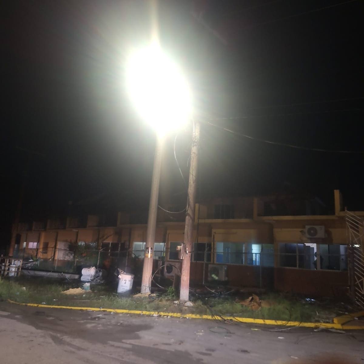 A section of Black River Hospital lit up, with street lights restored, on Wednesday.
