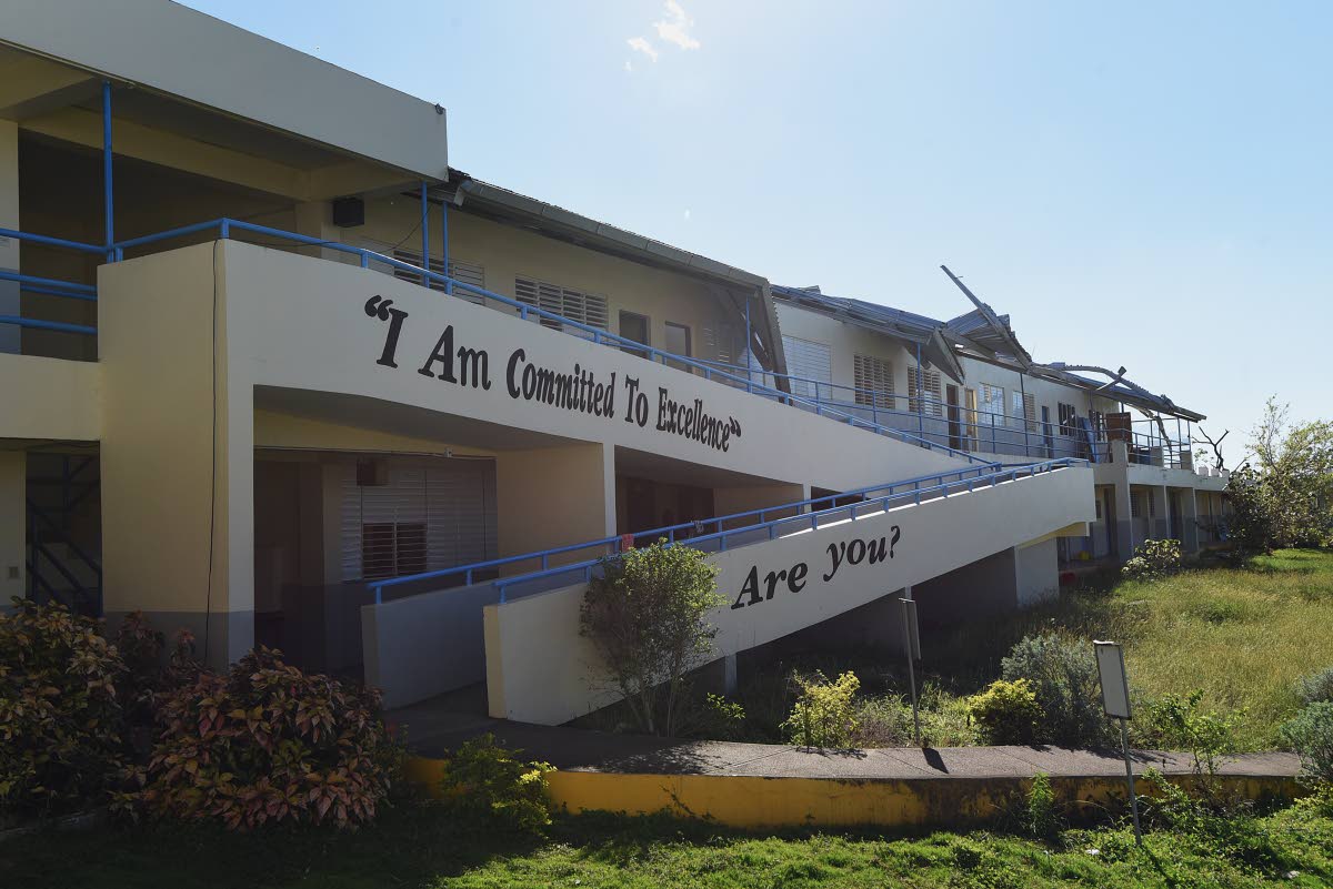 Damaged roofs and classrooms at Belmont Academy, Westmoreland, after Hurricane Melissa.