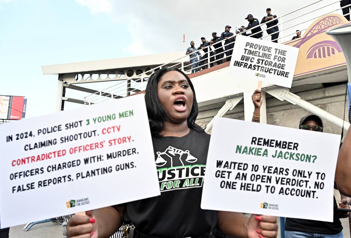 Mickel Jackson, executive director of Jamaicans for Justice, at a peaceful protest calling for an end to police violence in Half-Way Tree, St Andrew, last April.