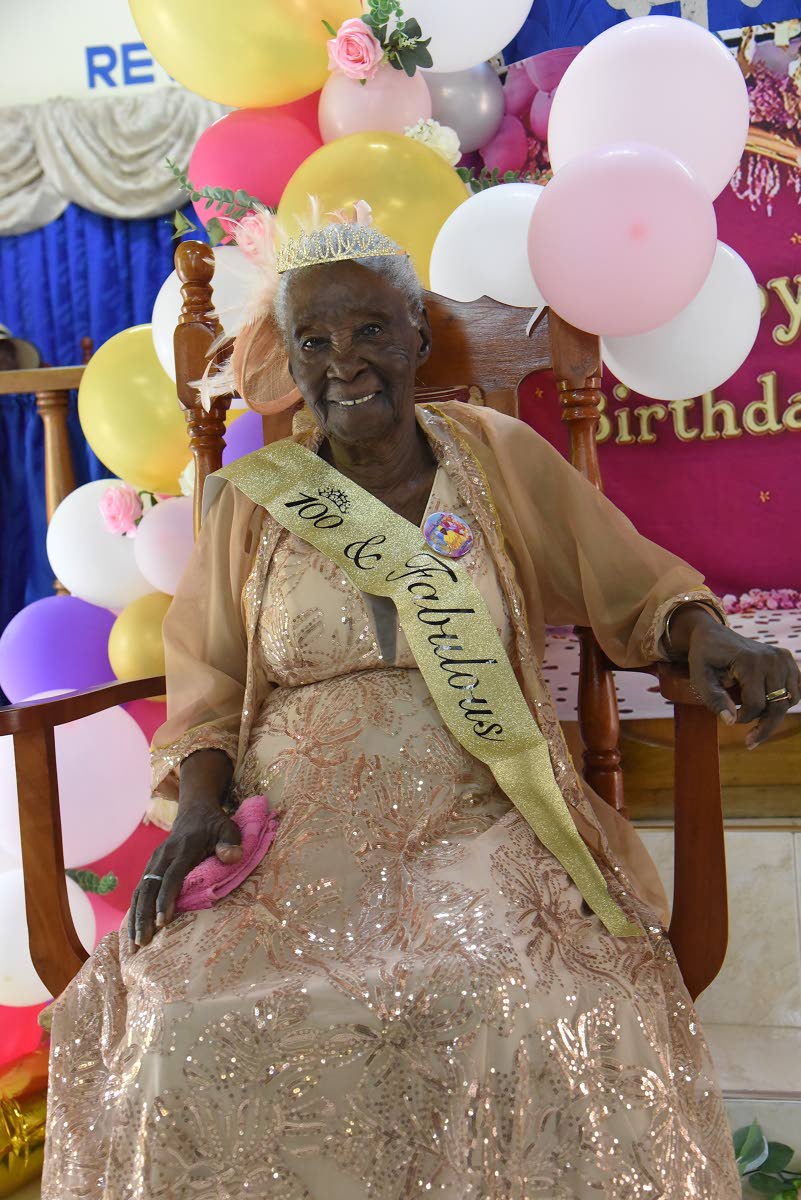 Gertrude Morrison celebrates her 100th birthday at the Philgrim Church of God in Robertsfield, Mavis Bank, St Andrew.