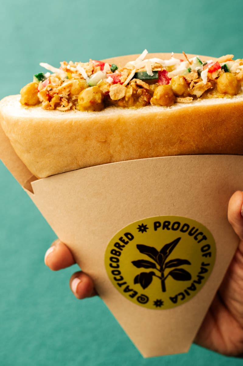 Coco Bred’s veggie rundown: coconut curry chickpeas, callaloo chimichurri, toasted coconut and plantain crunch. 