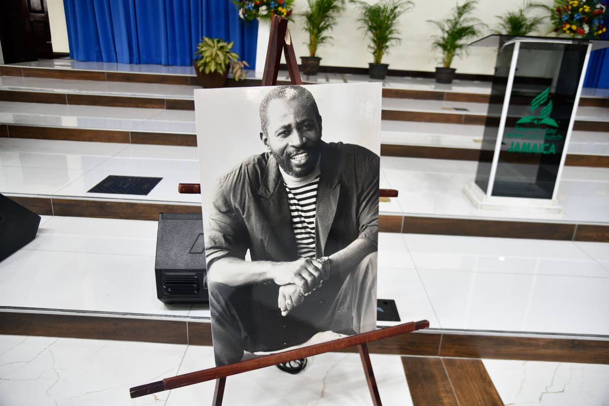 Photo of a portrait of Dr. Milton ‘Prilly’ Hamilton at his thanksgiving service at the Kencot Seventh Day Adventist Church, 12 Osbourne Road, St. Andrew, on March 23, 2025.