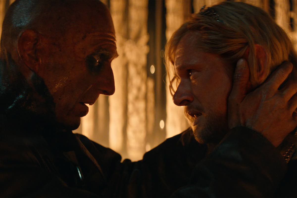 Ralph Fiennes (left) and Jack O’Connell in a scene from ‘28 Years Later: The Bone Temple’. 