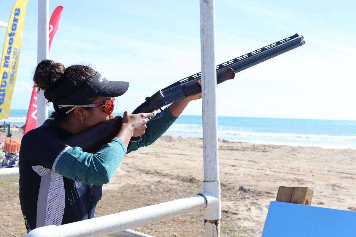 Aliana McMaster, Ladies, A Class, and Juniors winner competes during the Jackson Bay Sporting Clays shoot last Sunday.