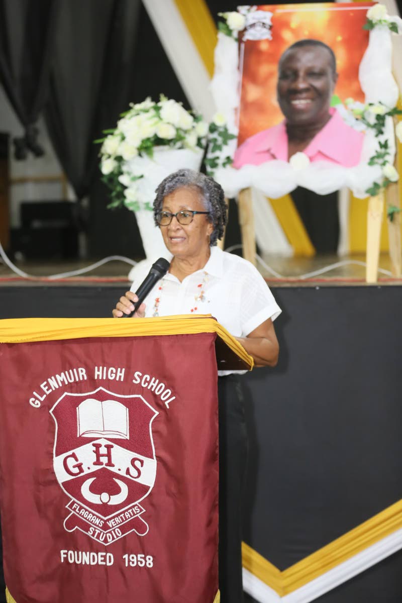 Monacia Williams, former principal of Glenmuir High, speaks at the memorial service for Alvarine ‘Sis Gem’ Roberts, who served as chaplain of Glenmuir High and Glenmuir Preparatory schools. The service was held on Monday at the Sydney Scott Auditorium,