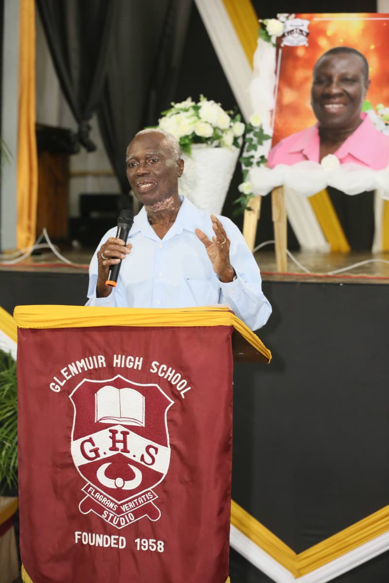 Clement Radcliffe, former principal of Glenmuir High speaks at the memorial service.