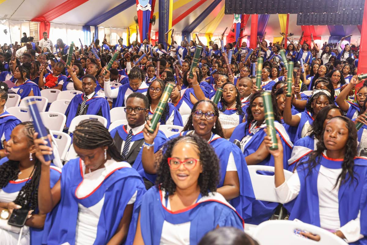 Graduates of the Teachers’ Colleges of Jamaica take part in the recent joint graduation ceremony with the University of the West Indies, Mona.