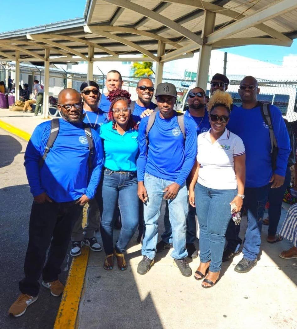 A lineman crew from the US Virgin Islands caught shortly after arrival, for restoration activities in western Jamaica.