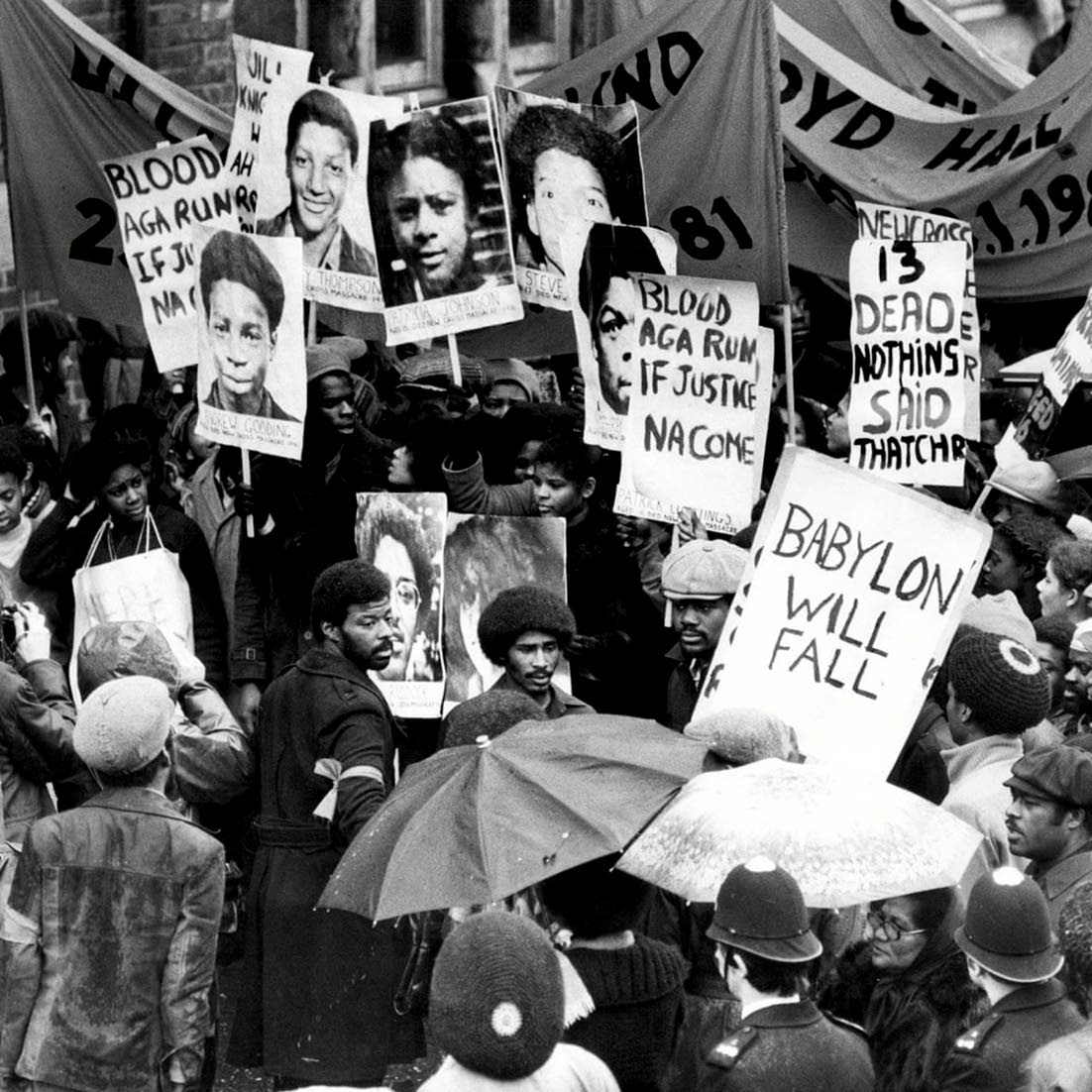 Protesters on the Black People’s Day of Action March in 1981, after the New Cross fire. 