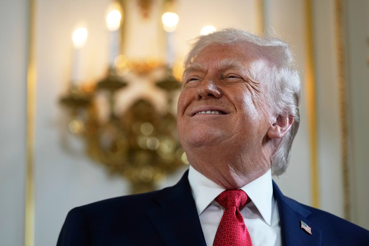 President Donald Trump arrives at a dedication ceremony for a portion of Southern Boulevard, which the Town of Palm Beach Council recently voted to rename,”President Donald J. Trump Boulevard,” Friday, Jan. 16, 2026, at his Mar-a-Lago Club in Palm Beac