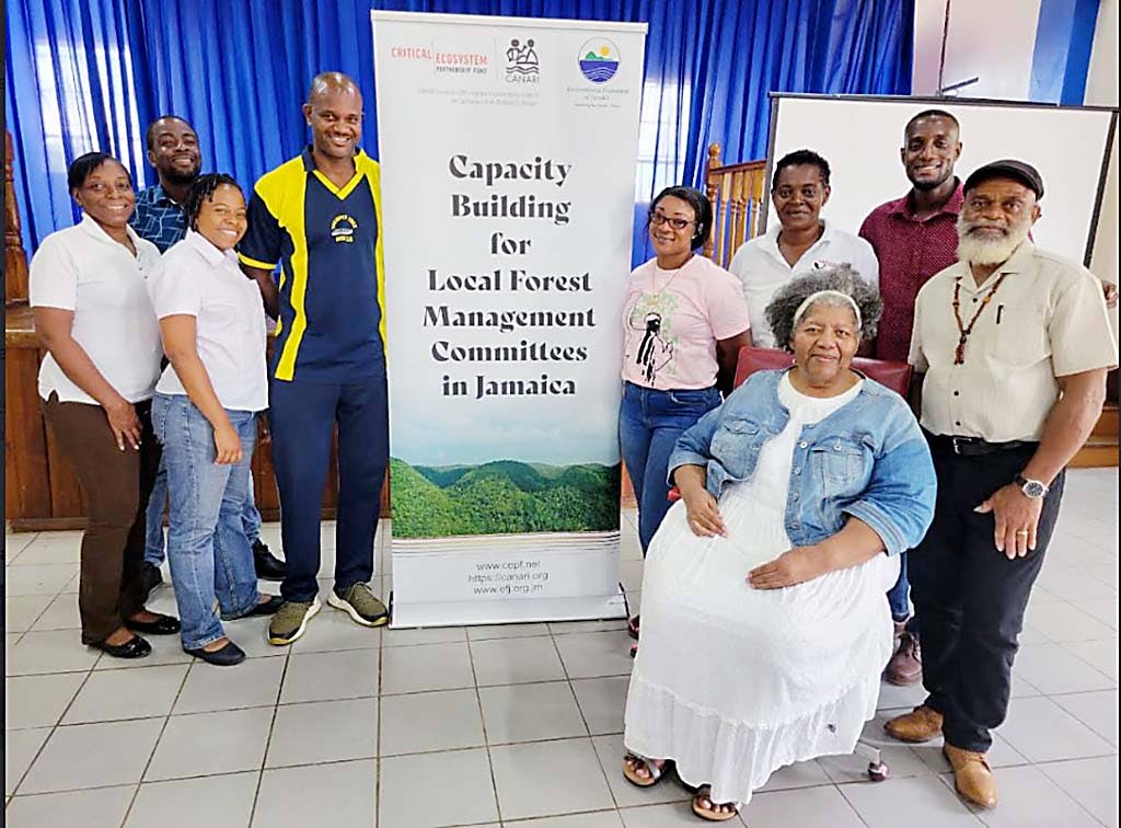 Members of Local Forest Management Committees share lens time with EFJ programme officer, Charmaine Webber (far left) after a recent capacity-building session.