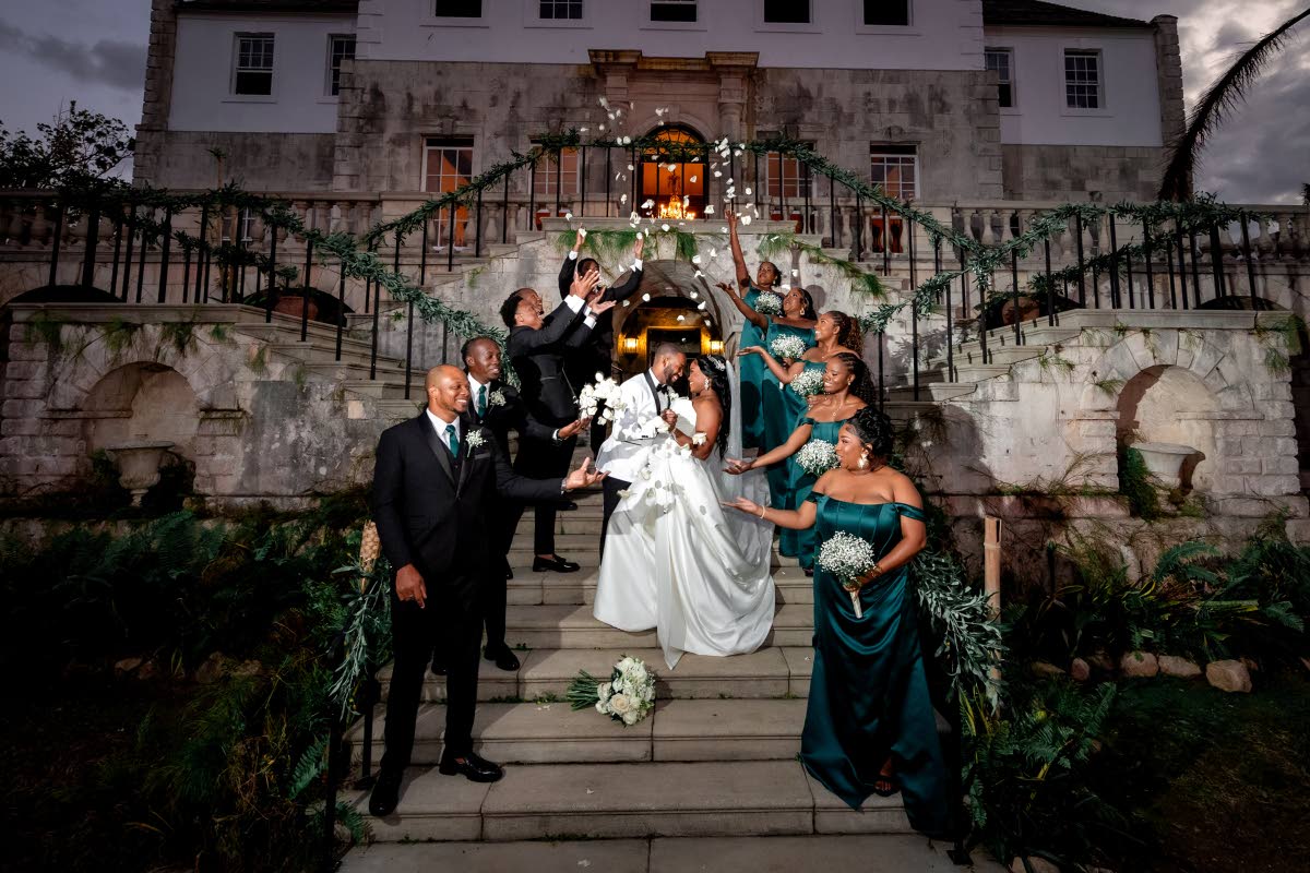 The wedding party celebrates the union of the Joneses.