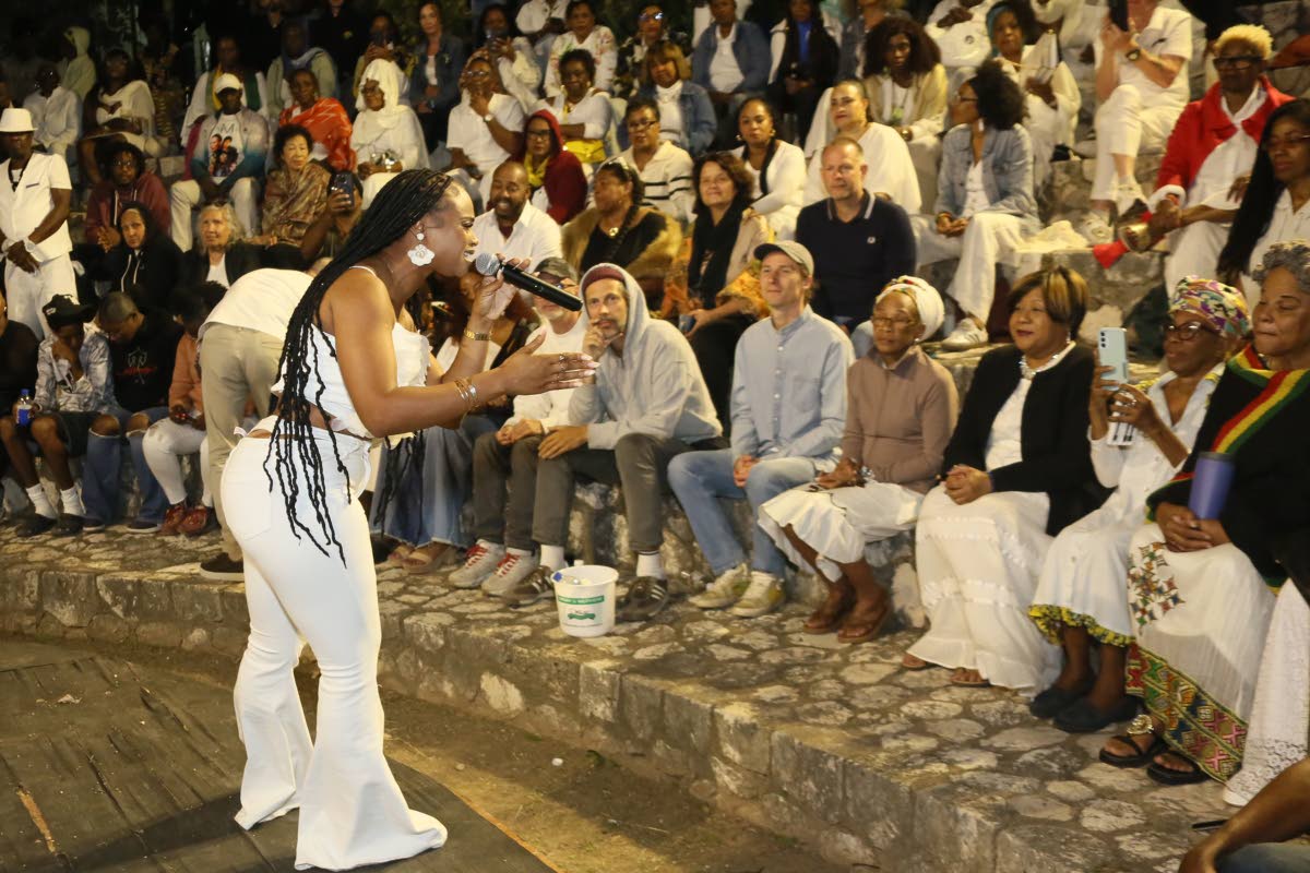 Janeel Mills interacts with the audience at the JaRIA tribute Remembering the Crown Prince Dennis Brown.
