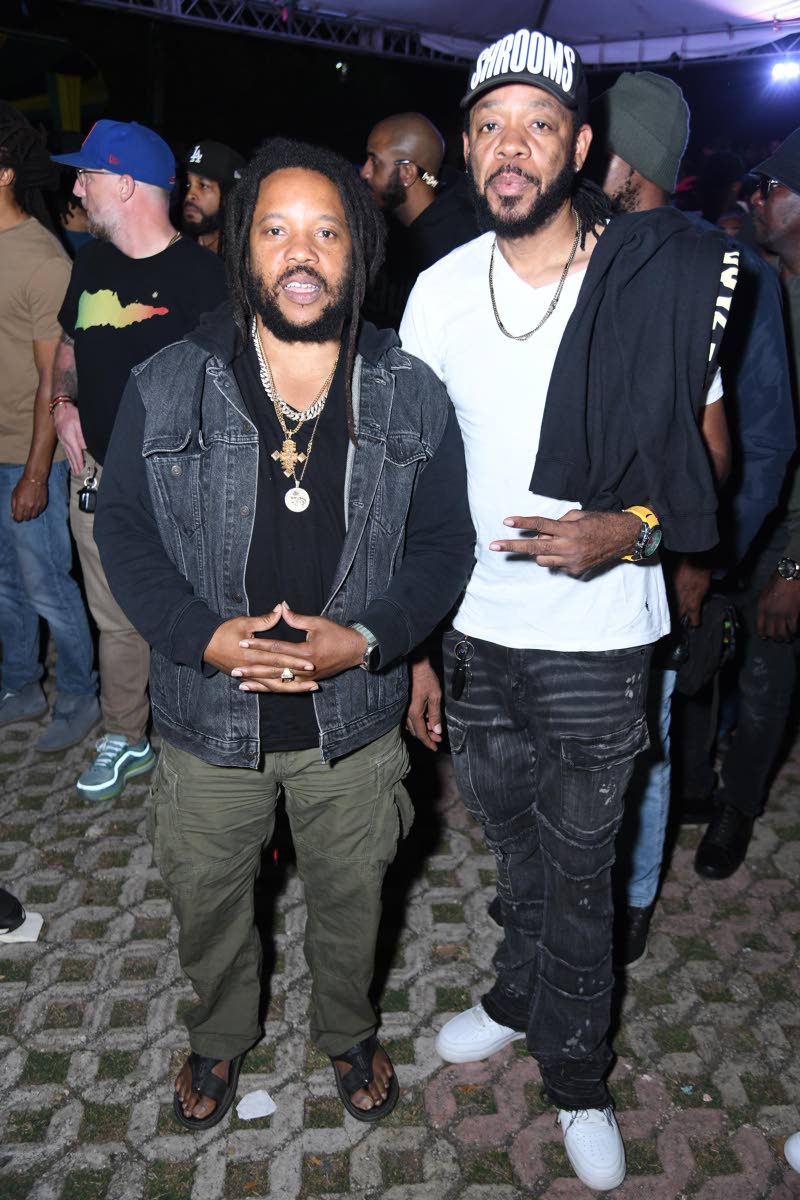 Stephen Marley (left) and Suku of Ward 21 joined members of the entertainment fraternity at the nine night for Sly Dunbar on Tuesday.Stephen Marley (left) and Suku of Ward 21 joined members of the entertainment fraternity at the nine night for Sly Dunbar o