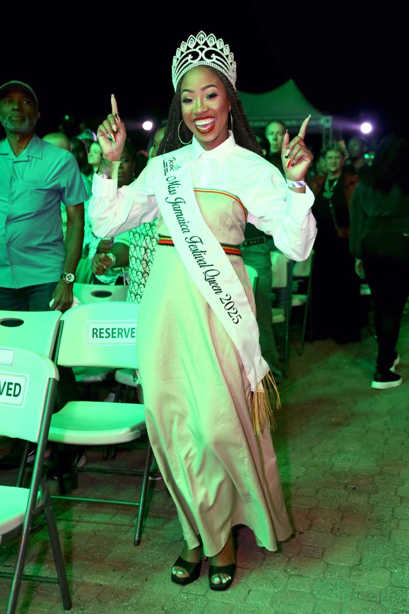 Brithney Clarke, Miss Jamaica Festival Queen 2025, gets caught up in the rhythm of the night, donning a piece from local designer Tamia Carey.
