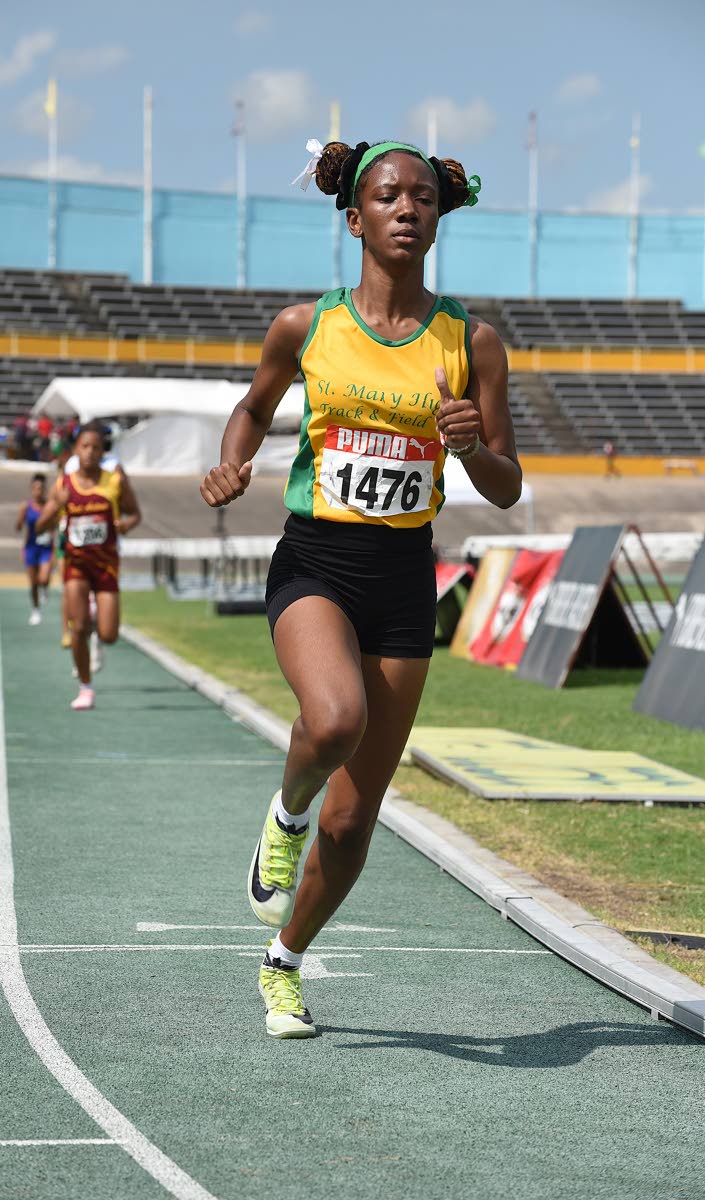 St Mary High School’s Jayda Minott wins the Girls’ Class 2 800 metres in 2:22.38 at the Eastern Athletics Championships inside the National Stadium yesterday.