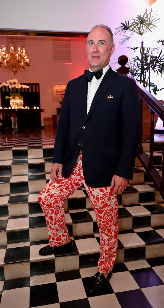 Philip Reese posed in a Valentine’s-themed red and white 1960s vintage Lilly Pulitzer pants.