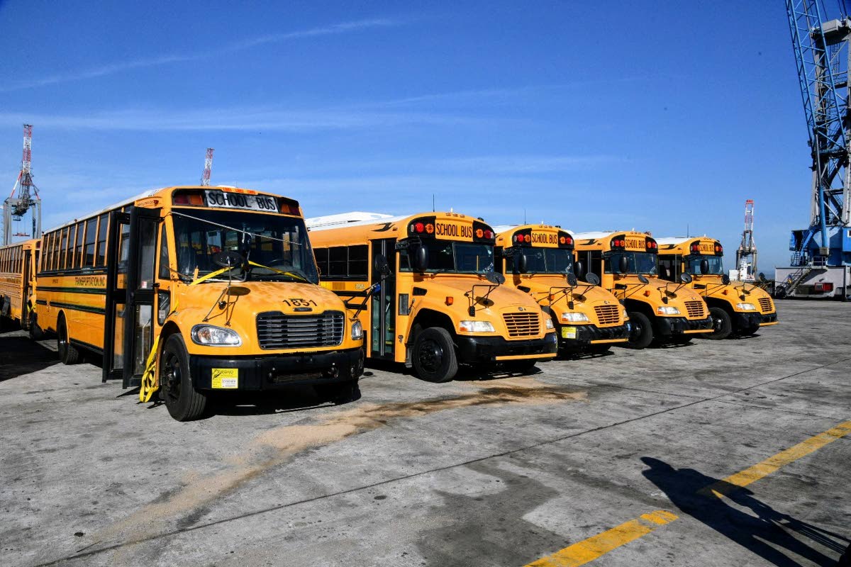This 2025 photo shows some of the buses procured by the Government for the rural school bus system. 
