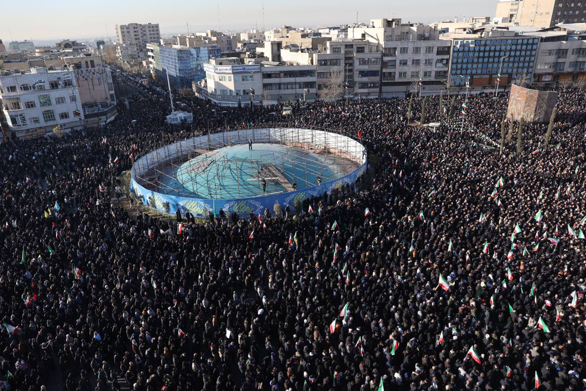 Government supporters gather in mourning after state TV officially announced the death of Iranian Supreme Leader Ayatollah Ali Khamenei, in Tehran.