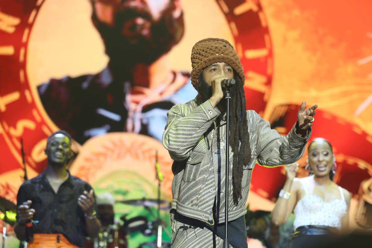 From left: Romain Virgo, Protoje and Alaine perform on Day 1 of the Lost in Time music festival. 