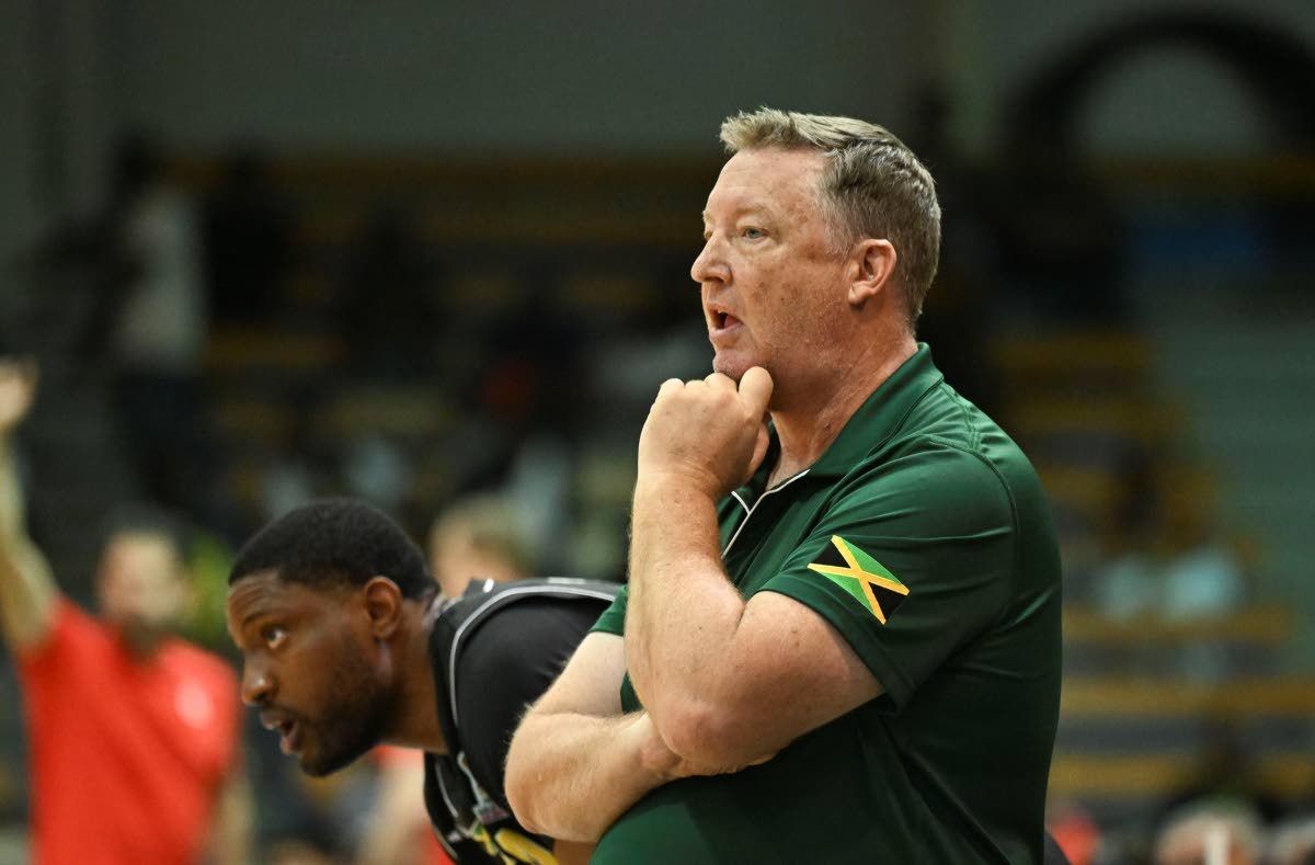 Rick Turner, coach of Jamaica’s Jam Rockerz, looks on during a FIBA Americas World Cup Qualifier against Canada at the National Indoor Sports Centre on Sunday.